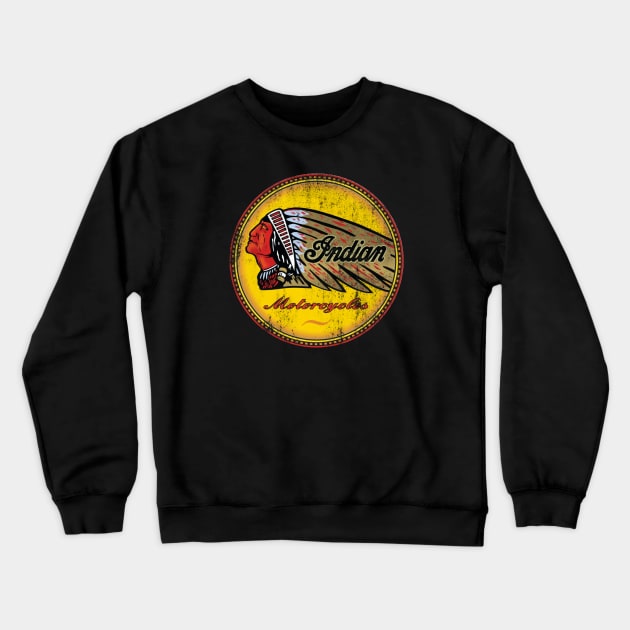 Retro Indian Motorcycle Sign Crewneck Sweatshirt by funkymonkeytees